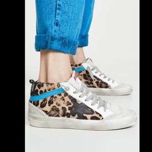Golden Goose Mid Star Sneakers - Leopard Pony/Black Star